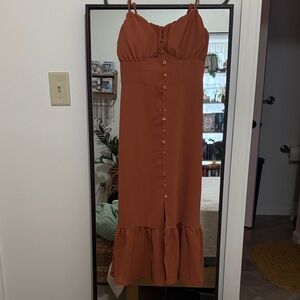 No Boundaries Terracotta Button-Front Midi Dress